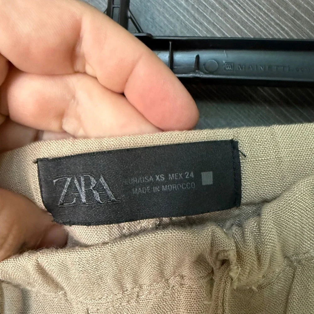 Zara Women's Linen Blend Wide Leg Crochet Trim Pants XS Beige Boho Coastal